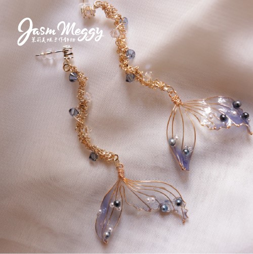 Jasmmeggy 茉莉美姬水晶花手作飾品 《藍色海洋的傳說》寶藏耳環