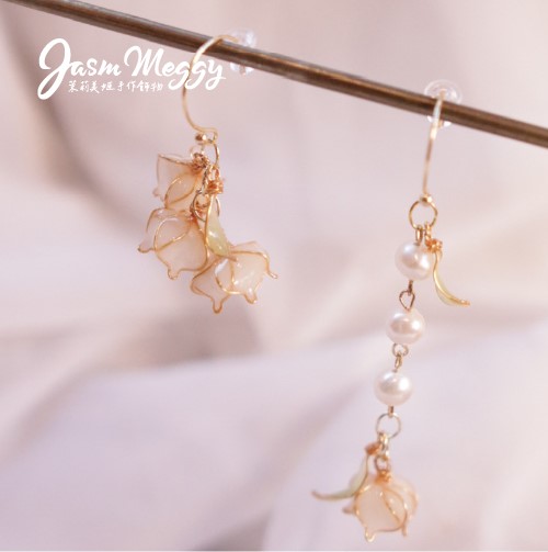 Jasmmeggy 茉莉美姬水晶花手作飾品 鈴蘭耳環