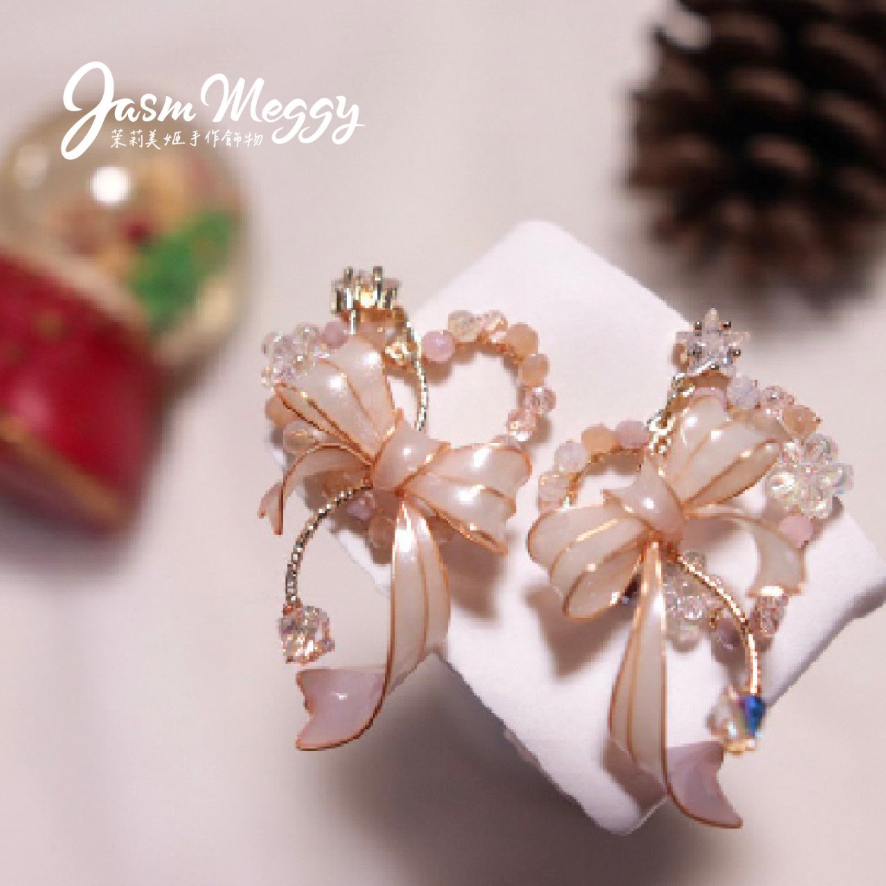 Jasmmeggy 茉莉美姬水晶花手作飾品 《珠光華爾茲》耳環