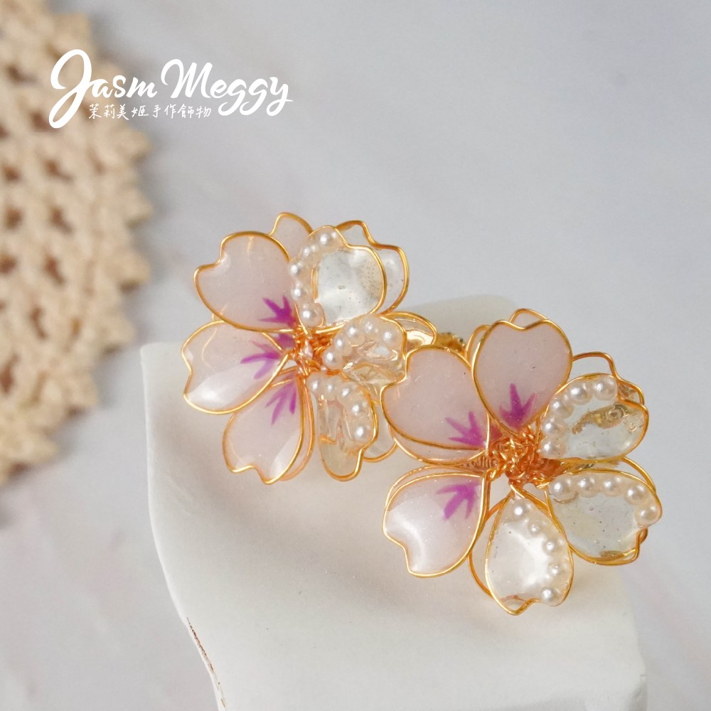 Jasmmeggy 茉莉美姬水晶花手作飾品 櫻·落 單一貼耳款