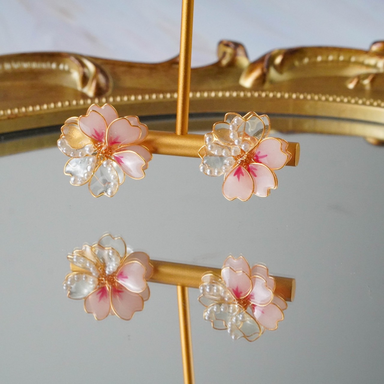 Jasmmeggy 茉莉美姬水晶花手作飾品 櫻·落 單一貼耳款