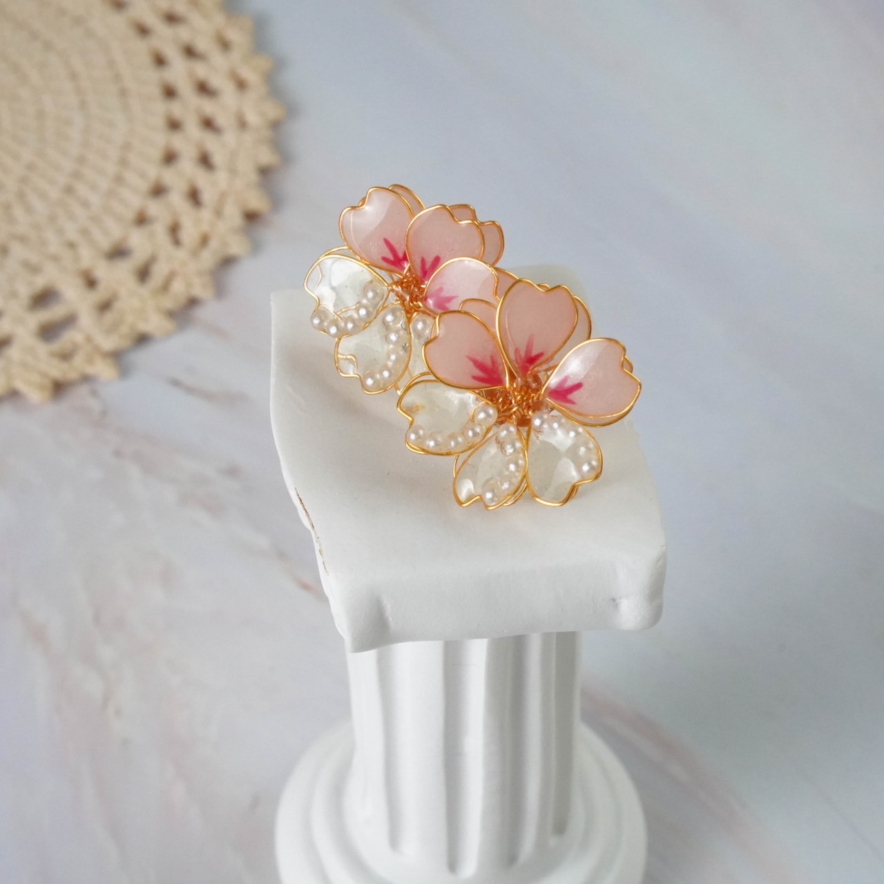 Jasmmeggy 茉莉美姬水晶花手作飾品 櫻·落 單一貼耳款