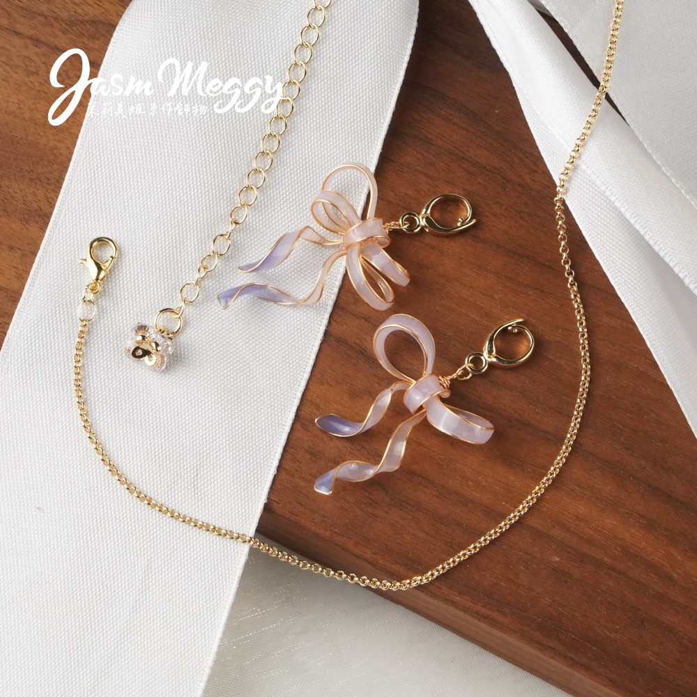 Jasmmeggy 茉莉美姬水晶花手作飾品 《愛的祝願》單/雙蝴蝶結墜項鍊 附簡約素鍊