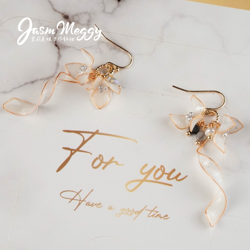 Jasmmeggy 茉莉美姬水晶花手作飾品 漸變花禮耳環