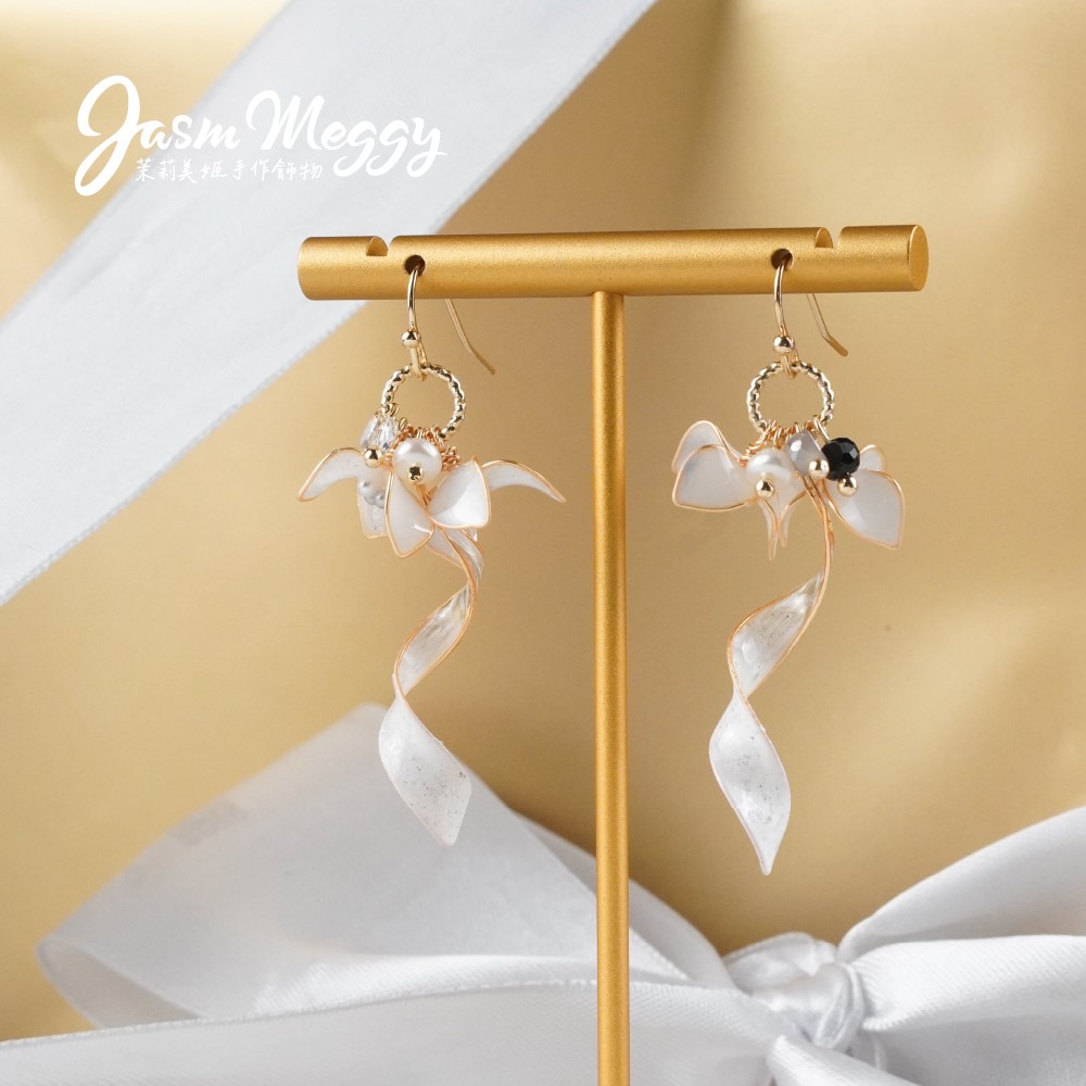 Jasmmeggy 茉莉美姬水晶花手作飾品 漸變花禮耳環