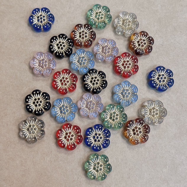 Jasmmeggy 水晶花飾品手作材料｜手作串珠｜飾品配件　復古描金花朵捷克珠