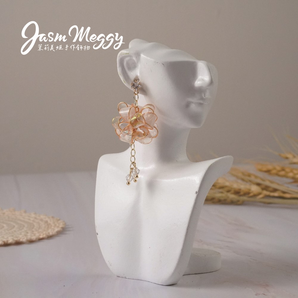 Jasmmeggy 茉莉美姬水晶花手作飾品 絲綵緞球花耳環
