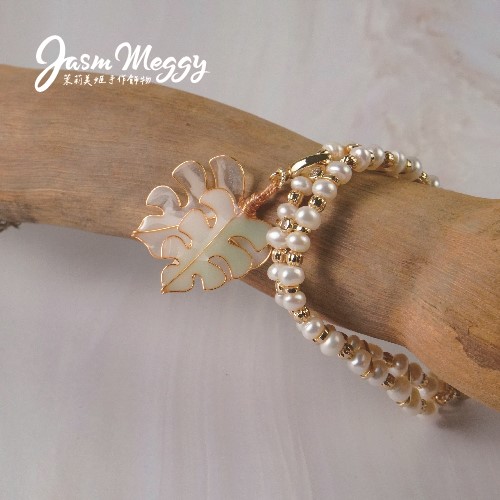 Jasmmeggy 茉莉美姬水晶花手作飾品 龜背芋繁珠手排鍊