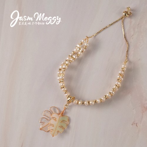 Jasmmeggy 茉莉美姬水晶花手作飾品 龜背芋繁珠手排鍊