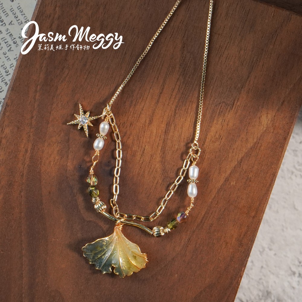 Jasmmeggy 茉莉美姬水晶花手作飾品 《光合系列》星空埃及·銀杏珍珠手鏈