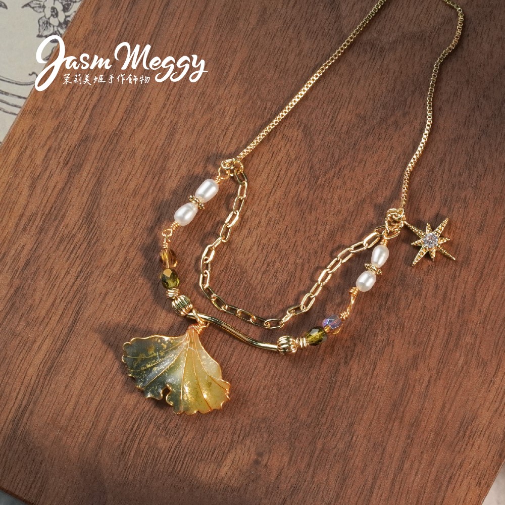 Jasmmeggy 茉莉美姬水晶花手作飾品 《光合系列》星空埃及·銀杏珍珠手鏈