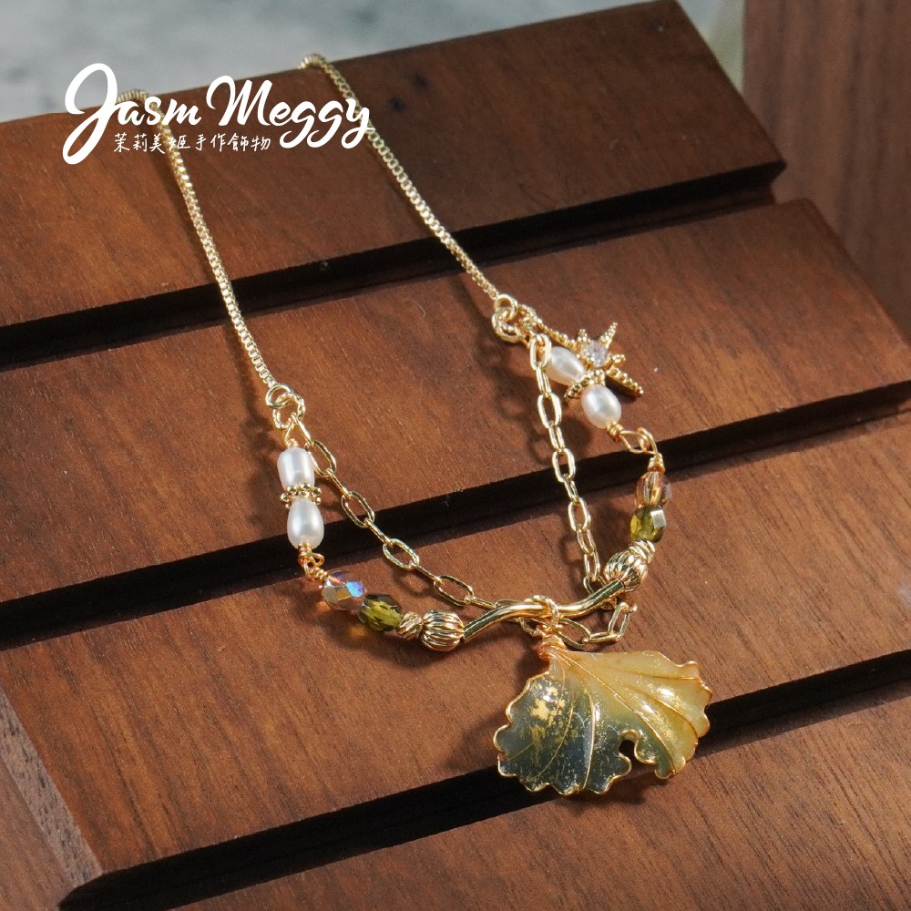 Jasmmeggy 茉莉美姬水晶花手作飾品 《光合系列》星空埃及·銀杏珍珠手鏈