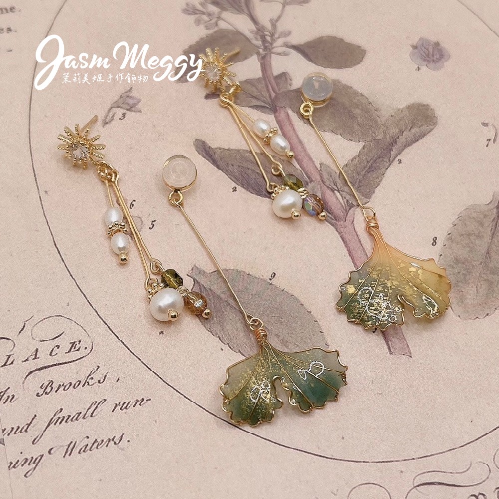 Jasmmeggy 茉莉美姬水晶花手作飾品 《光合系列》星空埃及·金字塔銀杏耳環