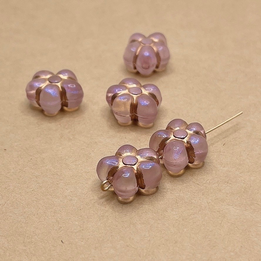 Jasmmeggy 水晶花飾品手作材料｜手作串珠｜飾品配件 胖肉描金偏光花花珠